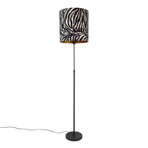 Vloerlamp zwart kap zebra dessin 40 cm verstelbaar - parte