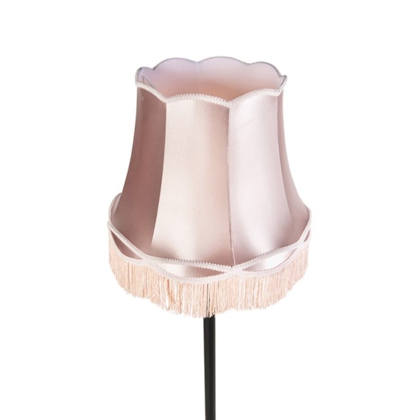 Vloerlamp zwart met granny kap roze - classico