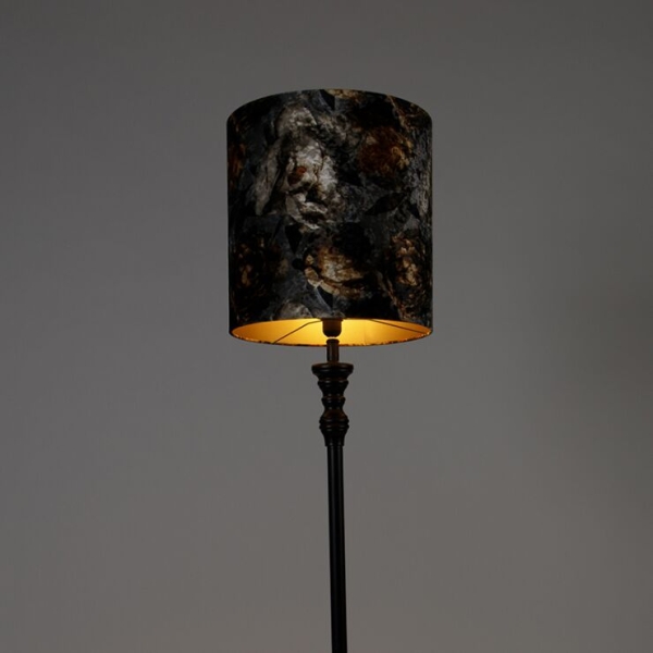 Vloerlamp zwart met kap bloemen 40 cm - classico