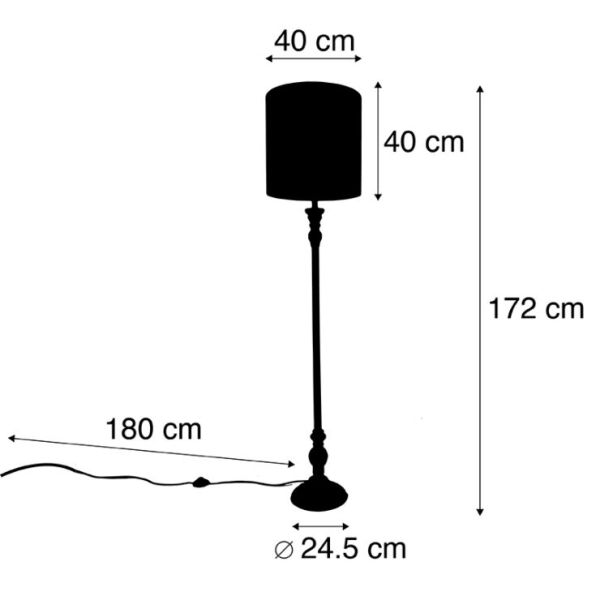 Vloerlamp zwart met kap zebra dessin 40 cm - classico