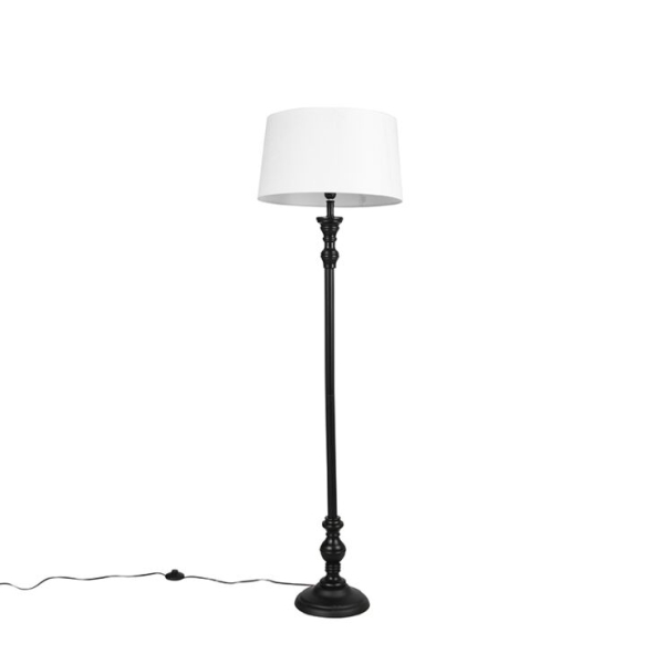 Vloerlamp zwart met linnen kap wit 45cm classico 14