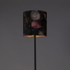 Vloerlamp zwart met velours kap bloemen dessin 40 cm - simplo