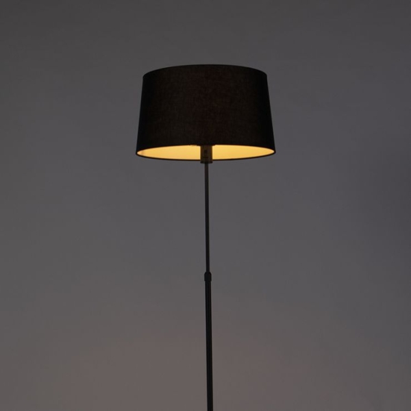 Vloerlamp zwart met zwarte linnen kap 45cm verstelbaar - parte