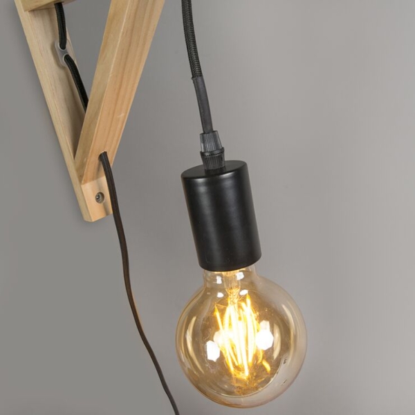 Wandlamp hout met zwart - galgje