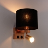 Wandlamp koper met leeslamp en kap 18 cm zwart - brescia