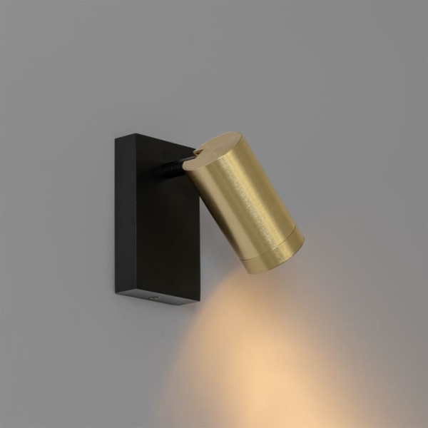 Wandlamp zwart met goud verstelbaar met schakelaar - jeana luxe