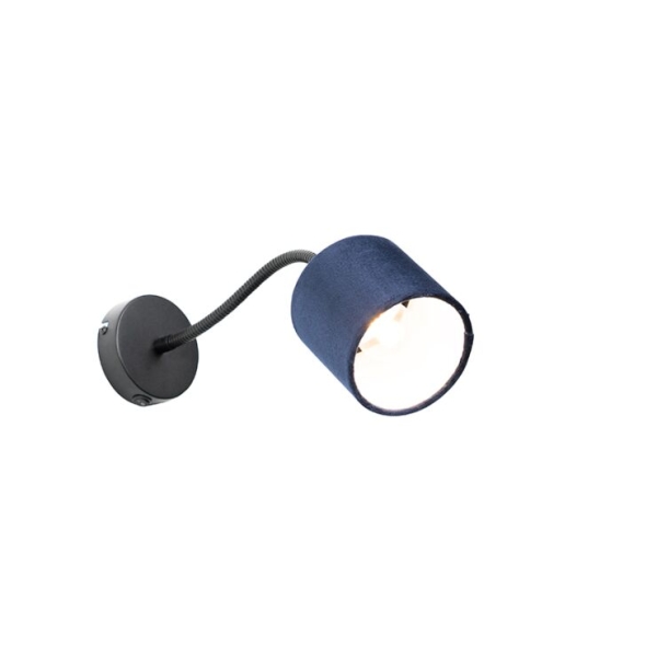 Wandlamp zwart met kap blauw schakelaar en flex arm - merwe