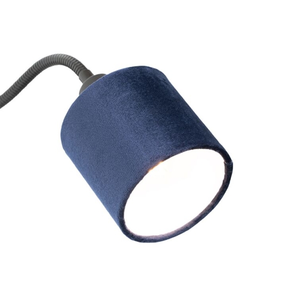 Wandlamp zwart met kap blauw schakelaar en flex arm - merwe