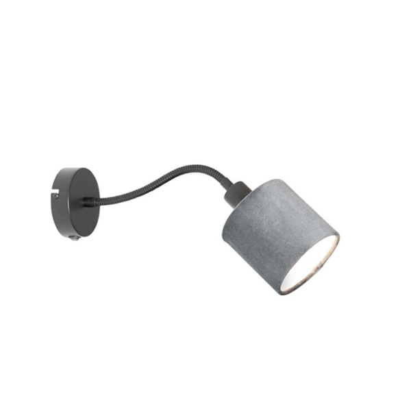 Wandlamp zwart met kap grijs schakelaar en flex arm - merwe