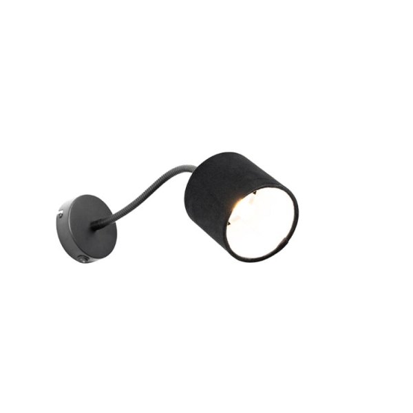 Wandlamp zwart met kap zwart schakelaar en flex arm - merwe