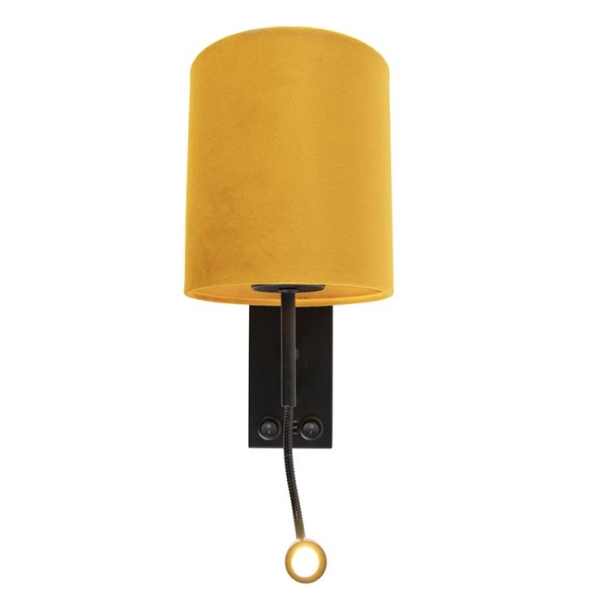Wandlamp zwart met velours gele kap - stacca