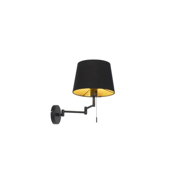 Wandlamp zwart met zwarte kap en verstelbare arm - ladas deluxe