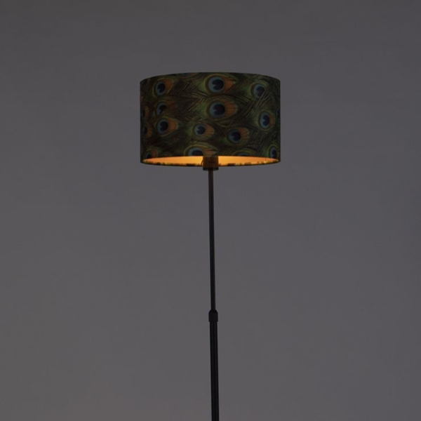 Zwarte vloerlamp met velours kap pauw met goud 35 cm - parte