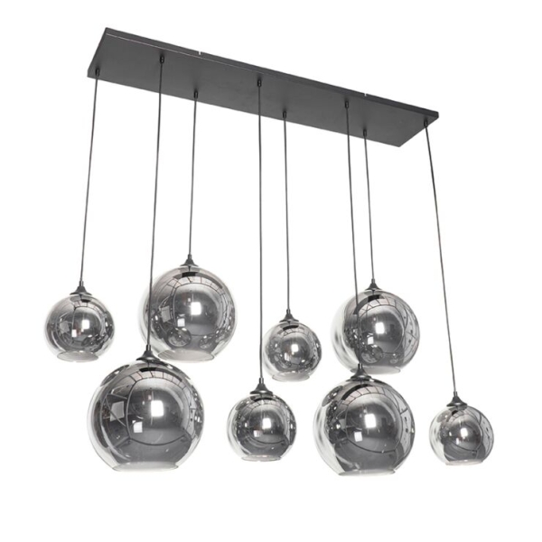 Art deco hanglamp zwart met smoke glas 8-lichts - sandra