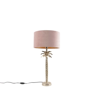 Art deco tafellamp goud met velours roze kap 35 cm - areka