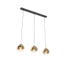 Art deco hanglamp zwart met goud glas langwerpig 3-lichts - pallon