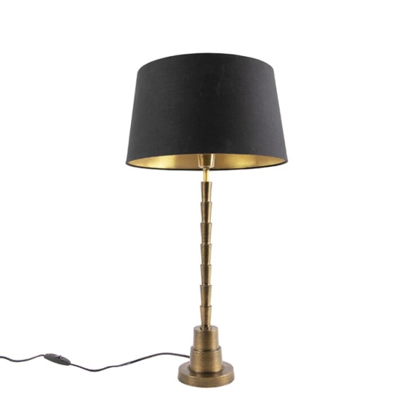 Art deco tafellamp brons met katoenen kap zwart 35 cm - pisos