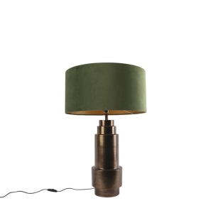 Art deco tafellamp brons velours kap groen met goud 50 cm - Bruut