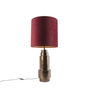 Art deco tafellamp brons velours kap rood met goud 40 cm - Bruut