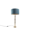 Art deco tafellamp goud met velours blauwe kap 35 cm - torre