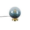 Art deco tafellamp messing met oceaanblauw glas - pallon