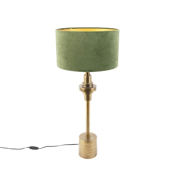 Art deco tafellamp met velours kap groen 35 cm - diverso