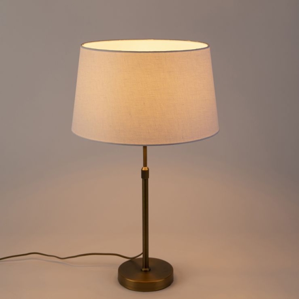 Bronze tafellamp met linnen kap wit 35cm - parte