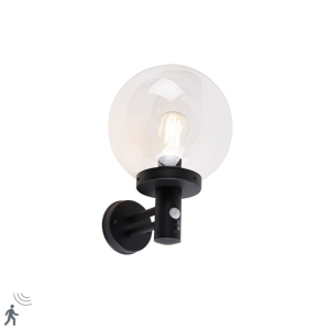 Buiten wandlamp zwart met helder glas incl. bewegingsmelder - Sfera