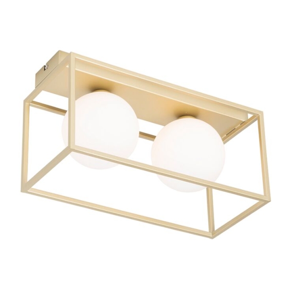 Design plafondlamp goud met wit glas 2-lichts - aniek