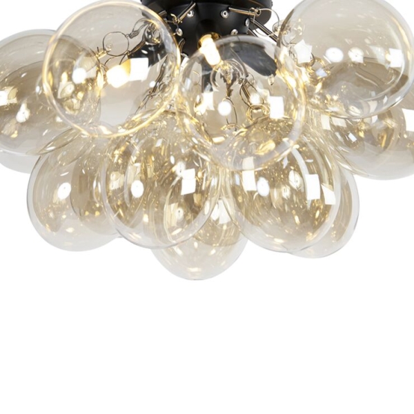 Design plafondlamp zwart met amber glas 4-lichts - uvas
