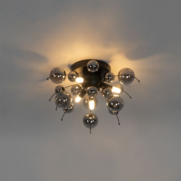 Design plafondlamp zwart met smoke glas 40 cm 4-lichts - explode