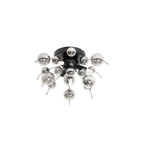 Design plafondlamp zwart met smoke glas 40 cm 4-lichts - explode