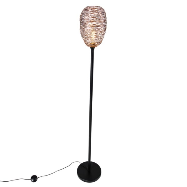 Design vloerlamp zwart met koper 30 cm - sarella