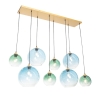 Hanglamp messing met blauw en groen glas 8-lichts - Sandra