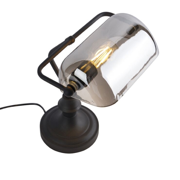 Klassieke notarislamp zwart met gerookt spiegel glas - banker