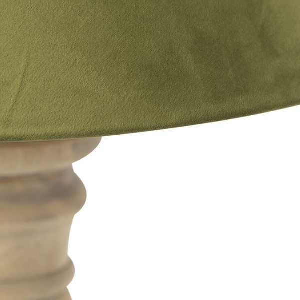 Landelijke tafellamp met velours kap mosgroen 50 cm - catnip
