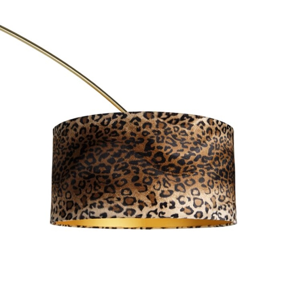 Moderne booglamp messing zwart marmeren voet kap luipaard 50 cm -xxl