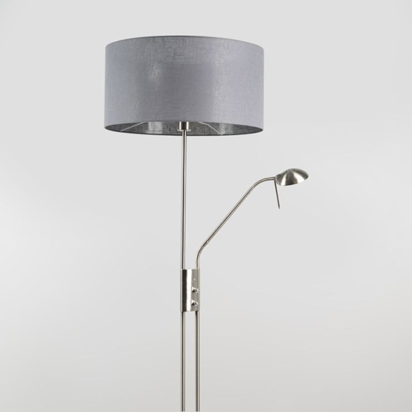 Moderne vloerlamp staal en grijs met verstelbare leesarm - luxor