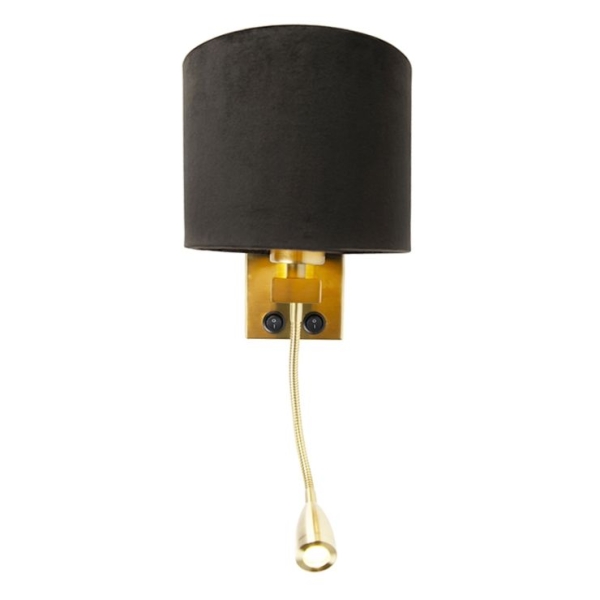 Moderne wandlamp messing met kap zwart velours - brescia