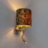Moderne wandlamp staal met leeslamp en kap velours 20/20/20 pauw - goud