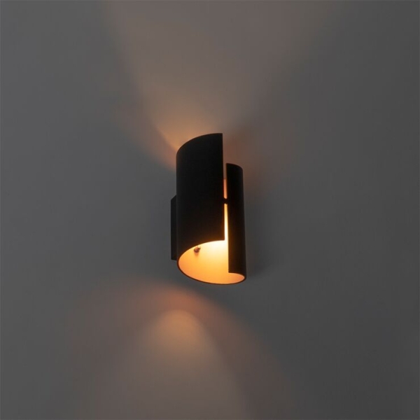 Moderne wandlamp zwart met gouden binnenkant - faldo