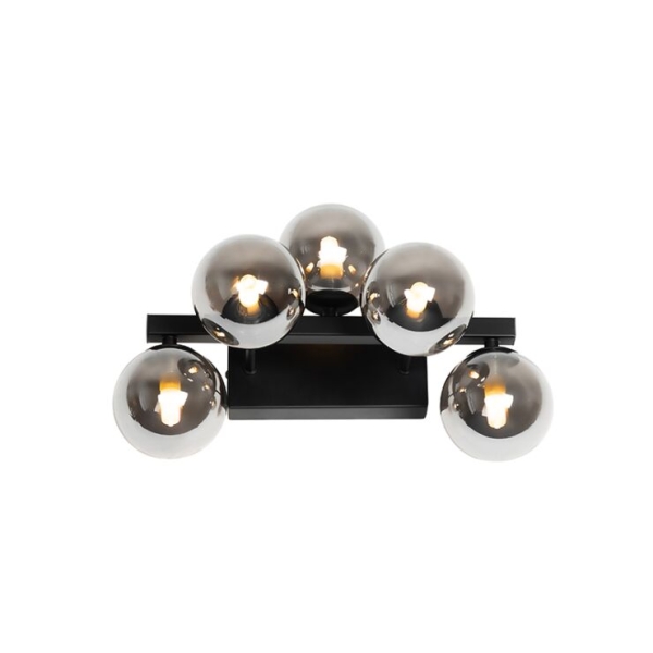 Moderne wandlamp zwart met smoke glas 5-lichts - bianca