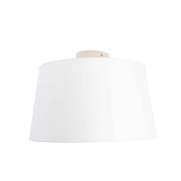Plafondlamp met linnen kap wit 35 cm - combi wit