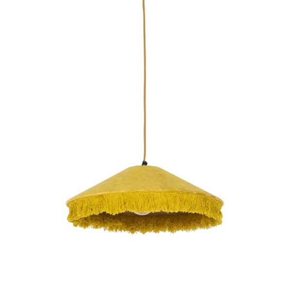 Retro hanglamp geel velours met franjes - frills