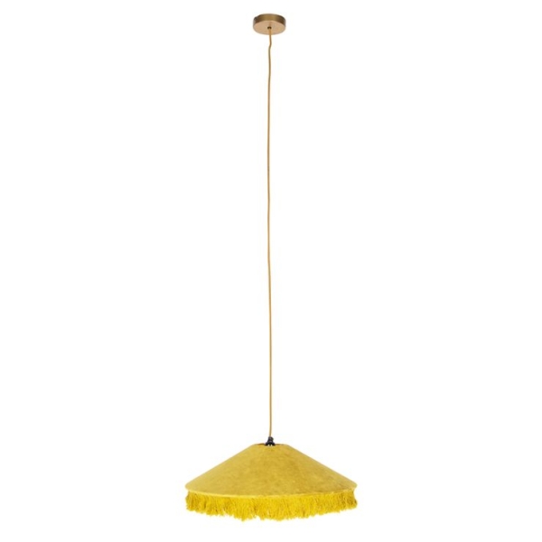 Retro hanglamp geel velours met franjes - frills