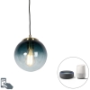 Smart hanglamp messing met oceaanblauw glas 20 cm incl. Wifi st64 - pallon