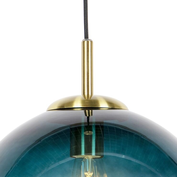 Smart hanglamp messing met oceaanblauw glas 33 cm incl. Wifi st64 - pallon