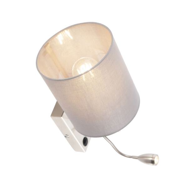 Smart wandlamp staal met grijze kap incl. Wifi a60 - stacca