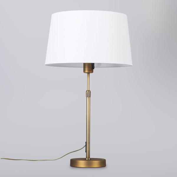 Tafellamp brons met kap wit 35 cm verstelbaar - parte