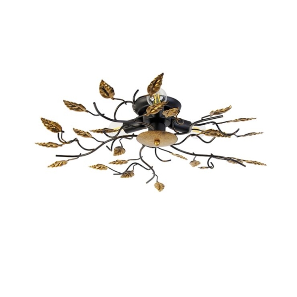 Vintage plafondlamp zwart met goud 50 cm 3-lichts - foglie